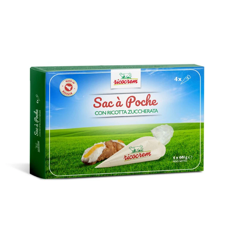 High Quality Made in Italy Flavored Sweet Frozen Sheep Ricotta Cheese Cream Pastry Bag 681gr 4 x box Ready for Export