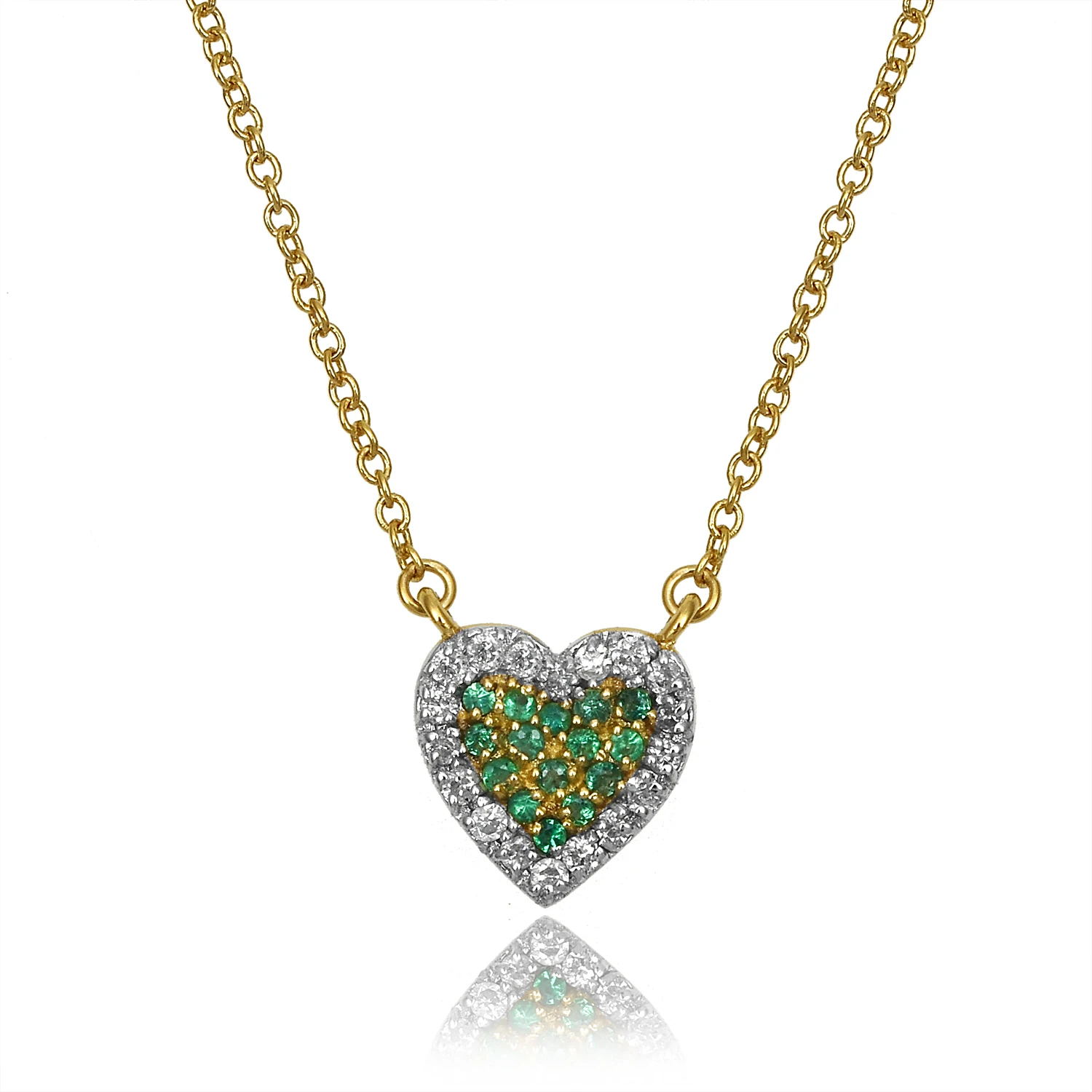 Delicate valentine gift jewelry 925 sterling silver green CZ color gemstone heart shape pendant for women