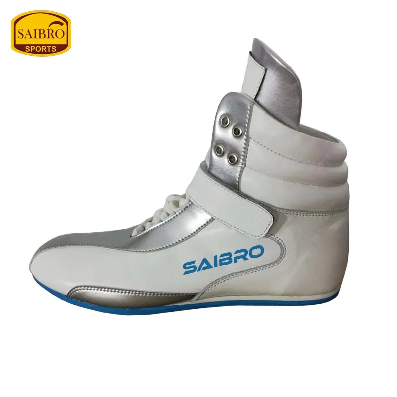 High quality leather Boxing Shoe for Men White and Silver