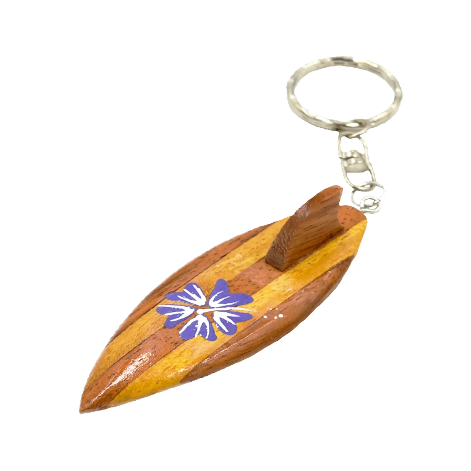 Best seller wood surfboard key chain with hand painted hibiscus flower key holder customized shape key ring