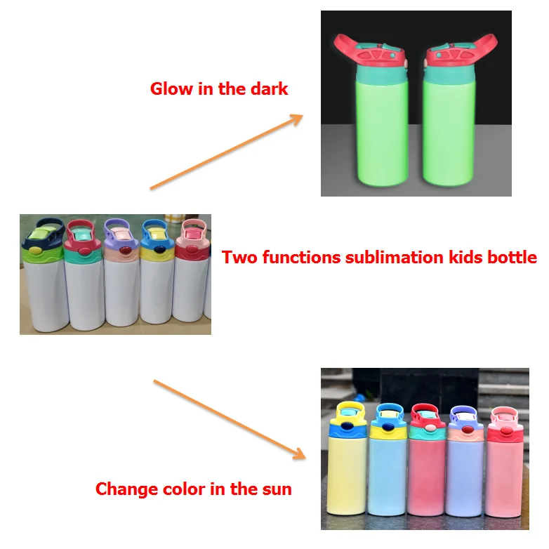 2021 new design sublimation blanks kids tumbler straight UV changing color glow in the dark 12oz kids water bottle