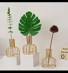 Decorative Vase In Golden Color With Glass Inside .