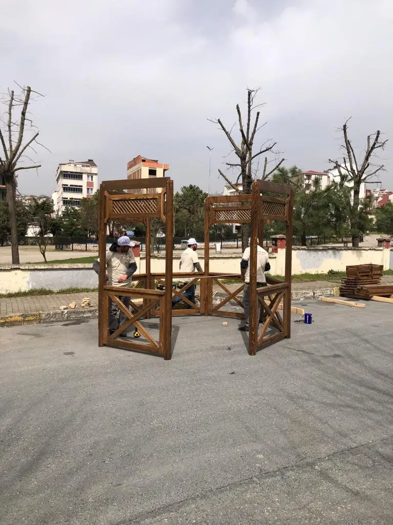 High quality octagon outdoor gazebos from pine  or beech tree with roof having long life made in Turkiye eco friendly install