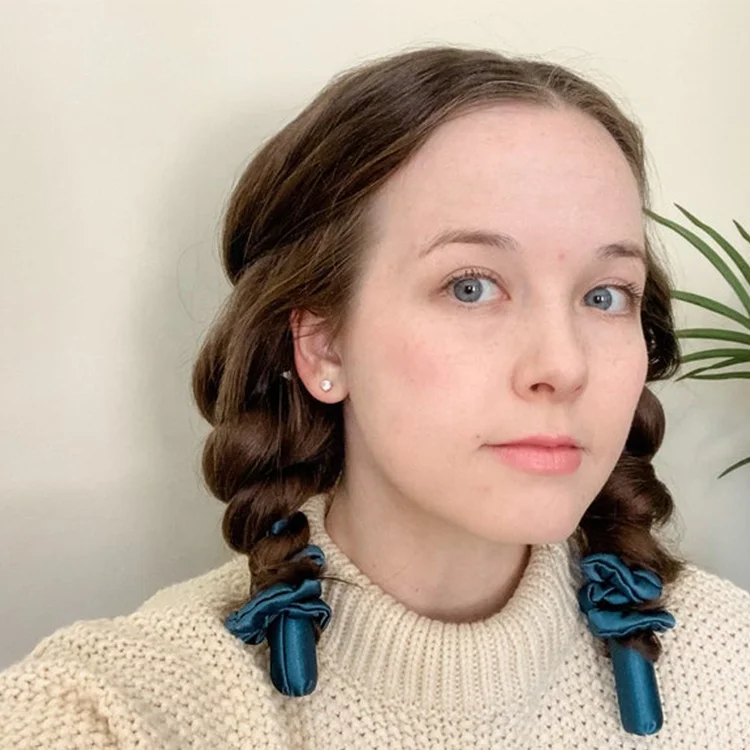 Long Flexible Heatless Curler with Mini Scrunchies Satin Hair Curling Ribbon Overnight Curls Headband