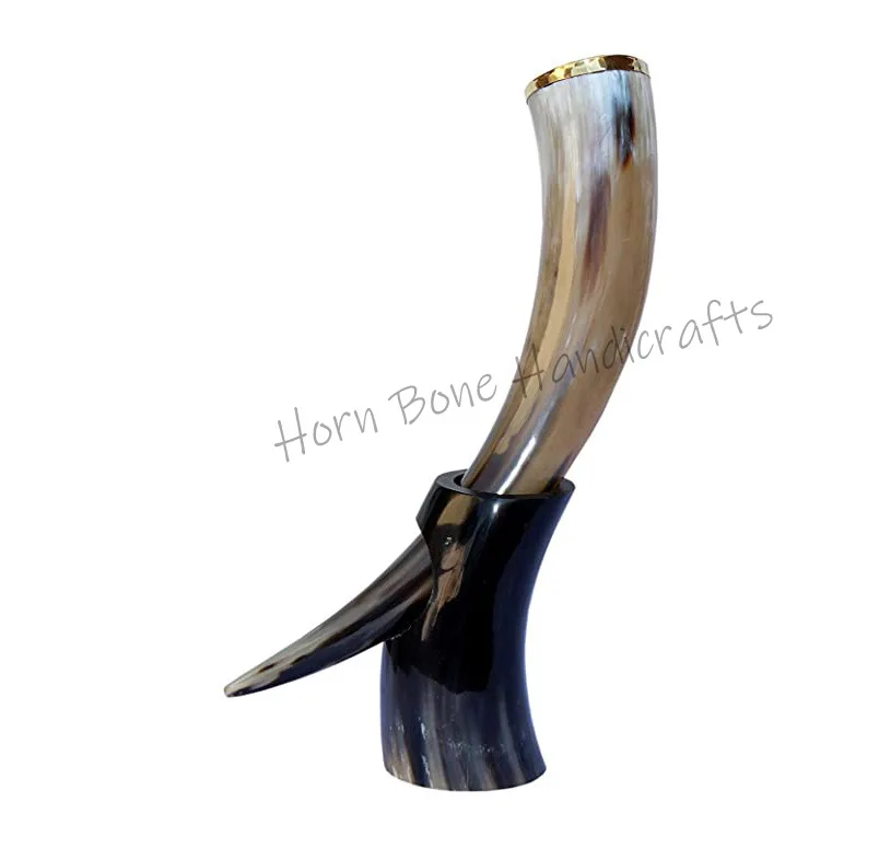 Viking Drinking Horn with Horn Stand Authentic Medieval Inspired Viking Wine Mead 100% Natural Horn No Leakage Beer Tankard/Mug