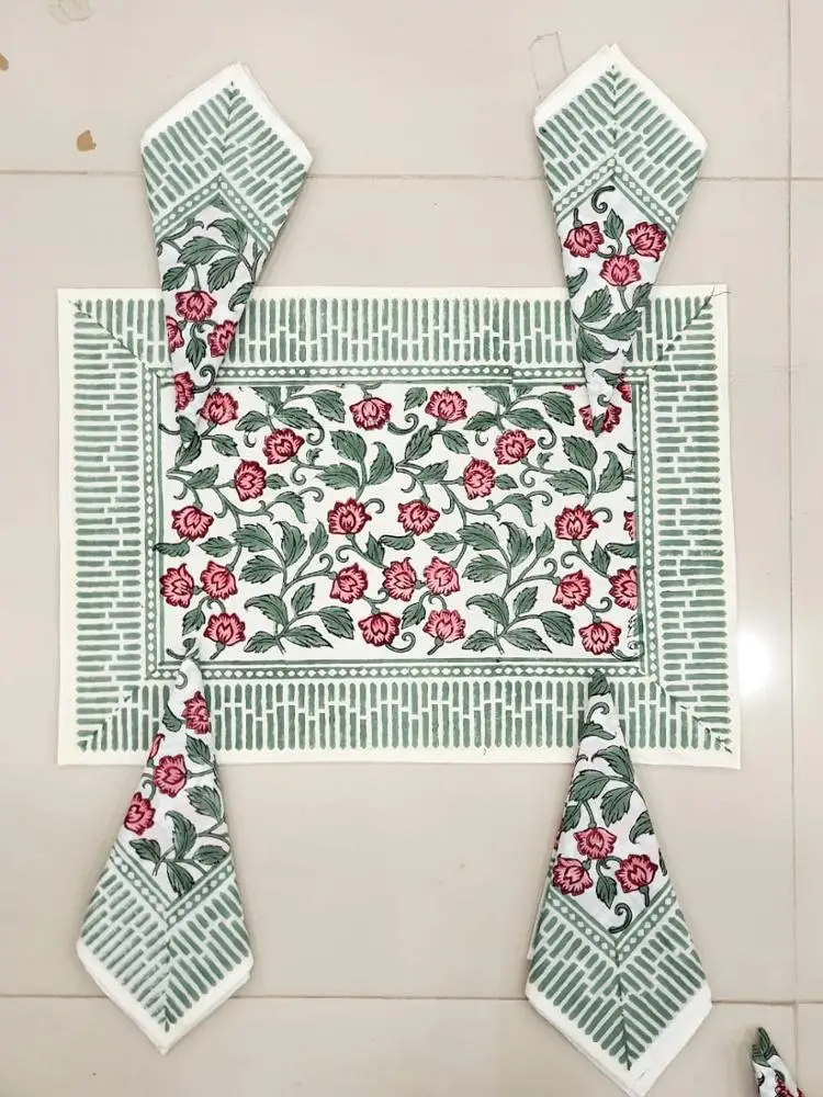 Hand Block Print Table Mat Set With Napkin Beautiful Hand Block Printed Cotton Table Cover Handmade Table Cover