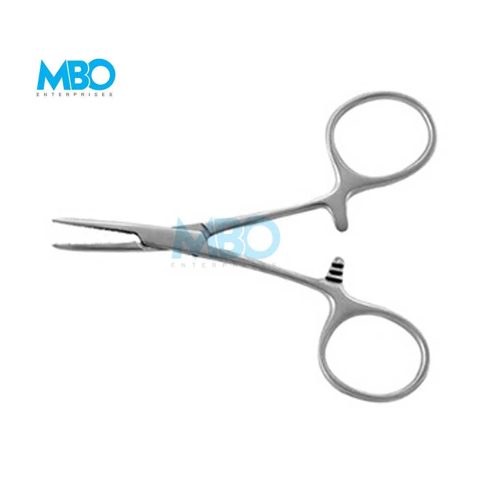 Single Use Disposable Micro Mosquito forceps Curved ratcheted finger ring hemostatic forceps 12.5cm