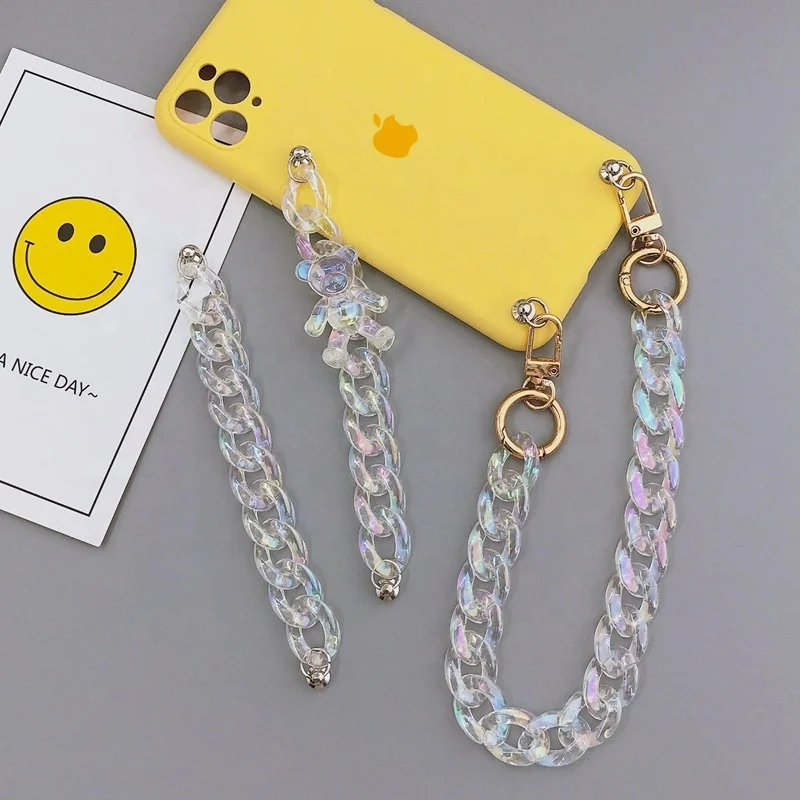 Custom Phone Accessories Blank Clear Thick Acrylic Chain Hanging Mobile Phone Charms Chain for iPhone 14