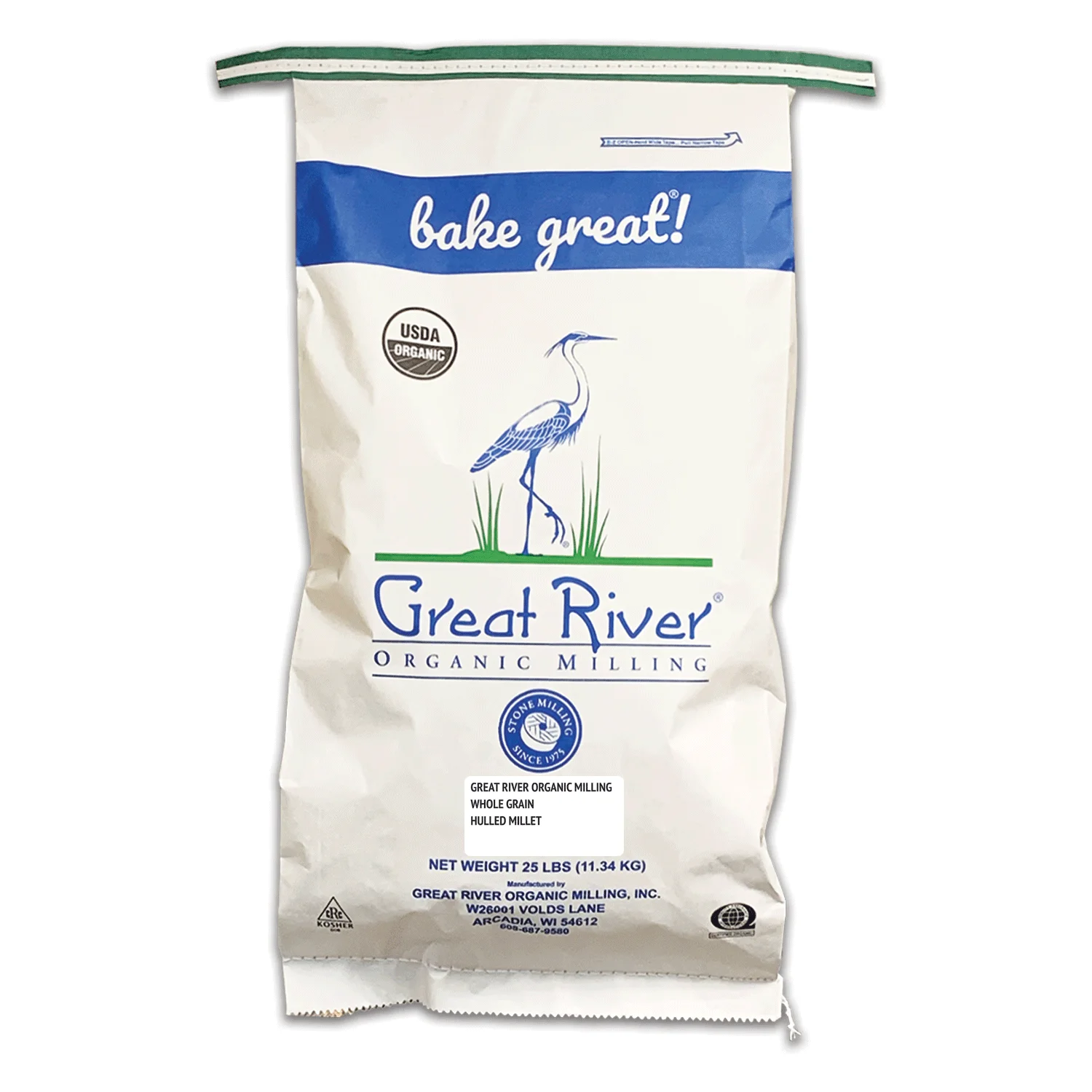 GREAT RIVER ORGANIC MILLING - Whole Grain, Hulled Millet, Organic, 25-Pounds (Pack of 1) Whole Wheat Flour