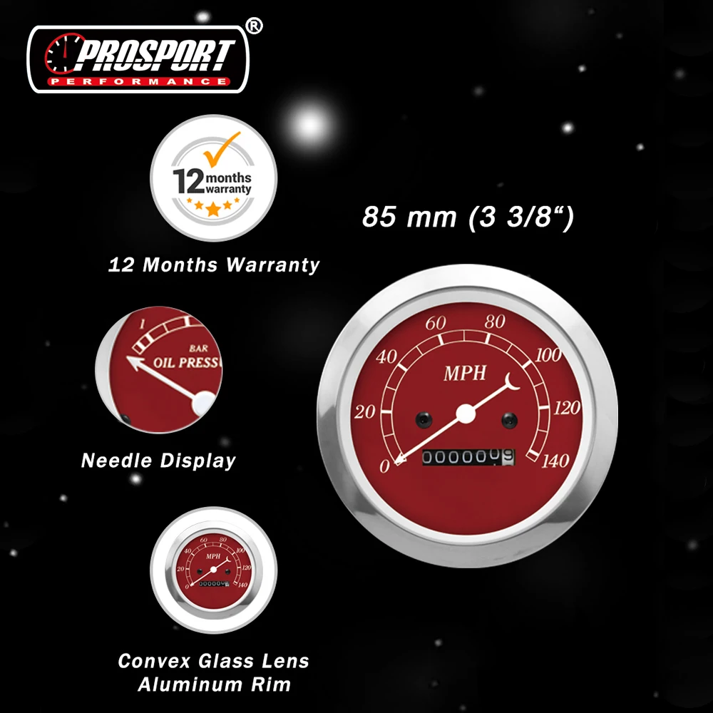 85mm 52mm Classic Series Red  face white needle Gauge Kit 6 Meter Contain Electrical Speedometer Tachometer Water Temp Volt