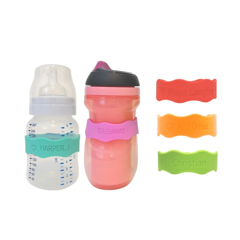 wholesale custom embossed logo safety silicone baby bottles label bands