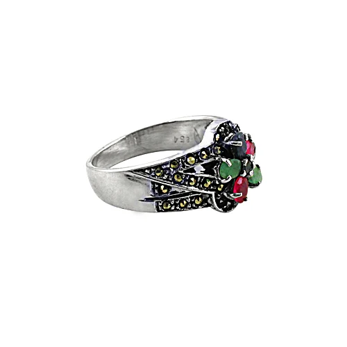 Emerald & Gun Metal & Ruby Rings 925 Sterling Silver Adjustable Gemstone Rings Gemstone Silver Rings Latest Design Ring