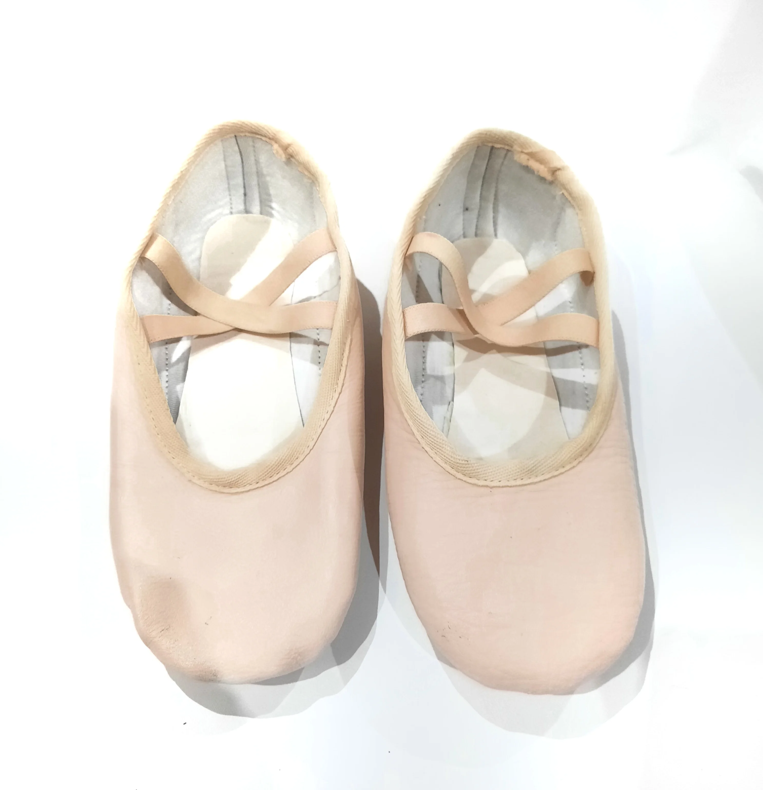 Custom Logo Design Genuine Pink Leather Split Sole Wide Width Ballet Dance Shoes for Men & Women Sizes Crossed Elastic Attached