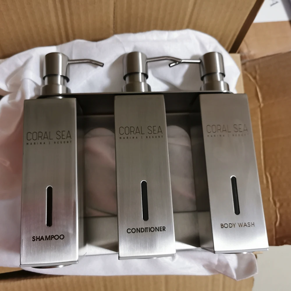 Новый дизайн, видимый настенный тройной дозатор мыла для ванных комнат в отеле