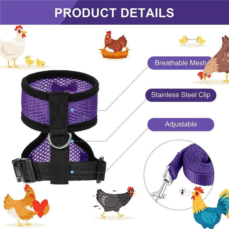 New Arrival Pet Multi-Colors Mesh Harness Chicken Harness with Leash for Hen and Rooster