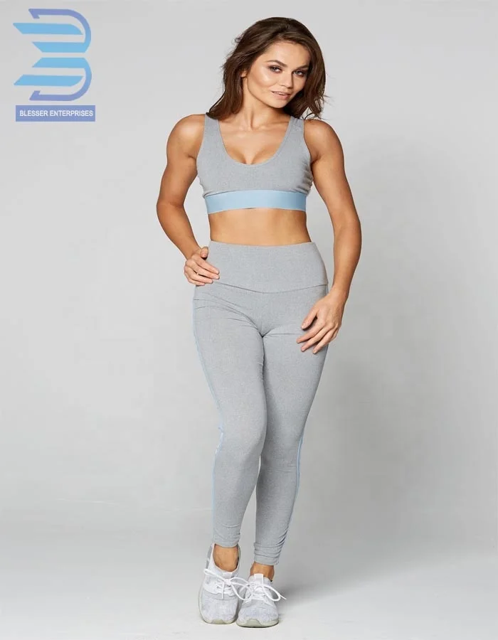 High Quality Women Fitness Clothing Sport Wear Yoga Set Gym Jogging Suits Fitness Running Leggings Set with Side Stripes