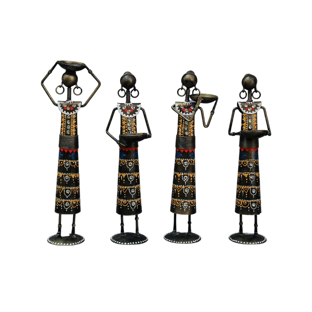 lady farmer multicolour 4 doll Set Newest Amazon Hot Selling Custom  Decorative Metal Luxury Party Office Home Table decoration