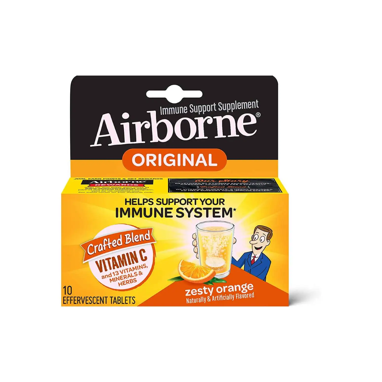 
Vitamin C 1000mg Per Serving Airborne Zesty Orange Effervescent Tablets 10 Count In A Box Gluten Free Immune Support Supplement 