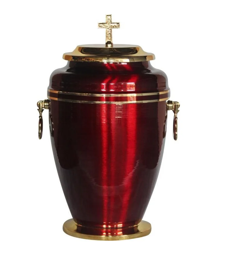 stylish Iron Black Funeral Cremation Urn With Golden Cross
