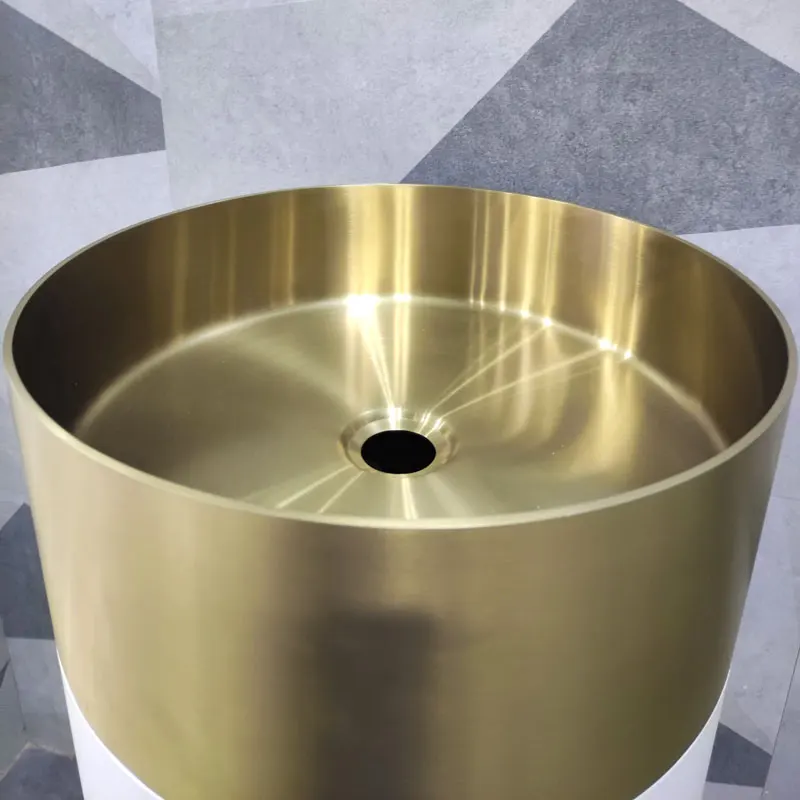 Lavatory Wash Basin Sink Luxury Round Bronze Color Stand Stainless steel Wash Basin for Bathroom