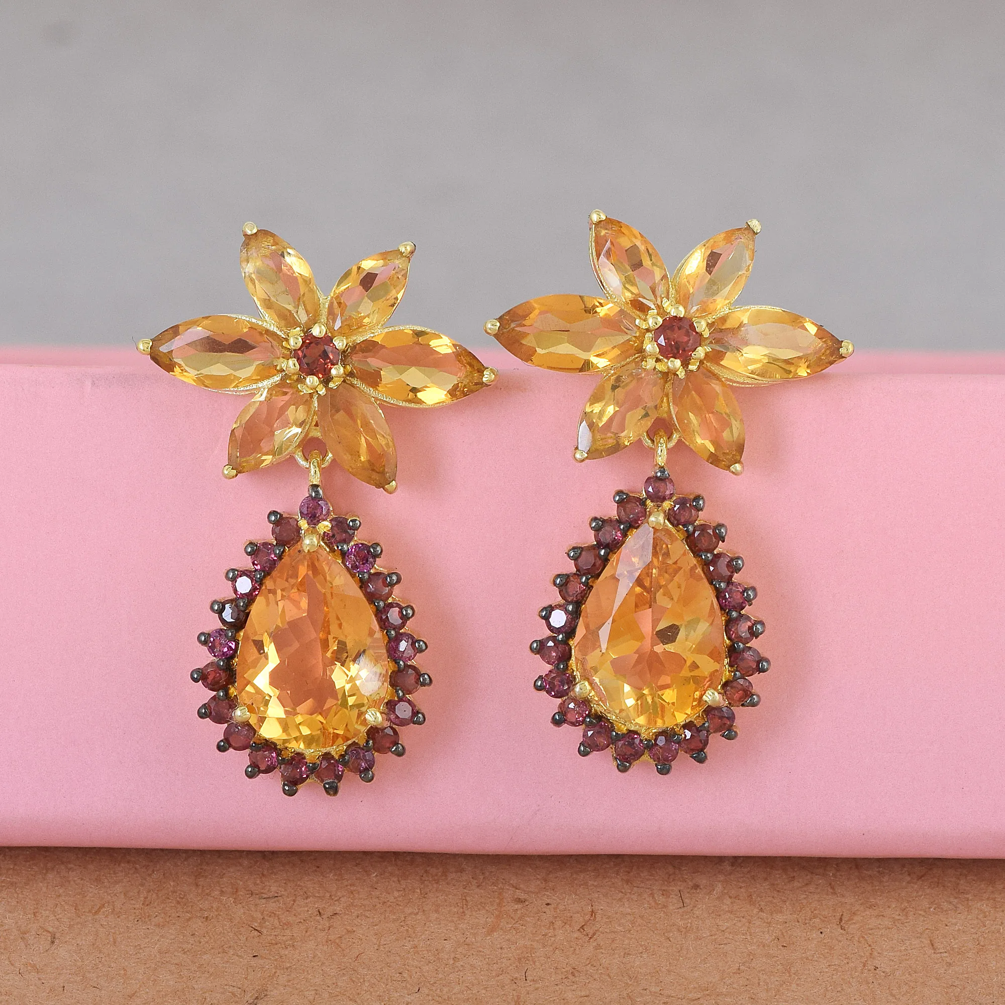 Round Marquise Pear Shape Stones 925 Sterling Silver Natural Garnet Peridot Gemstone Flower Design Drop Dangle Earrings Jewelry