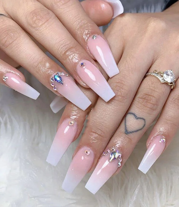 Unique Gem False Nails Full Cover French Style Salon Nail Extention Clear White False Nails