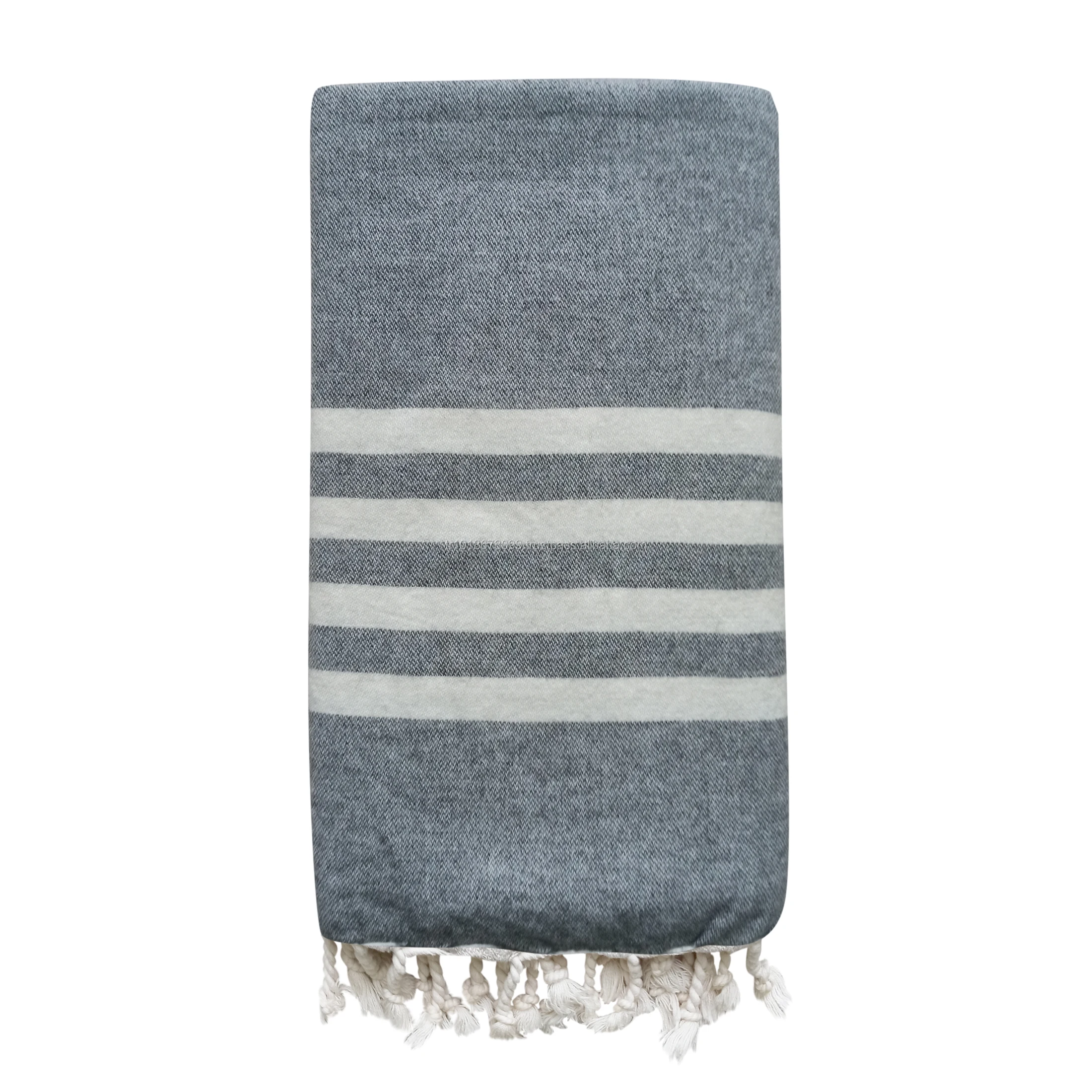 Wool Cotton Blend Turkish towel throw, beach blanket, pestemal, hammam - Dark Gray