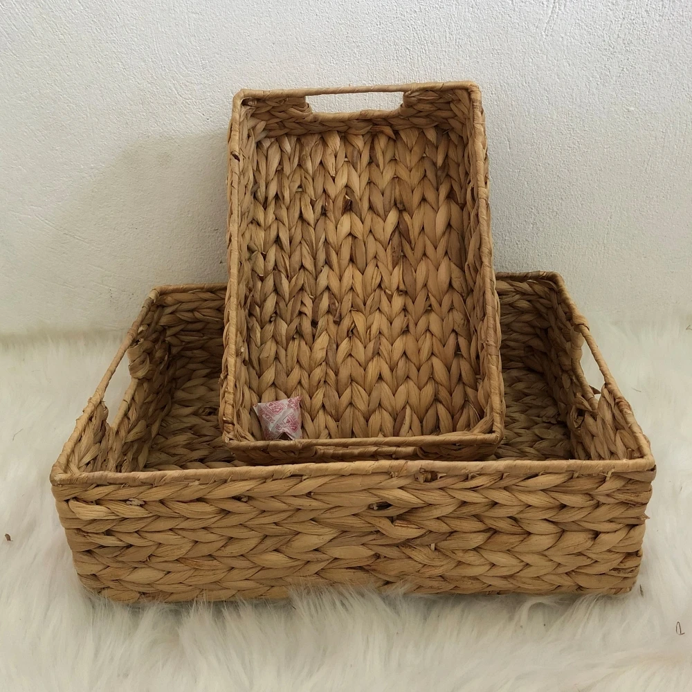 2021 Hyacinth Basket Set 2 Pcs Hand woven Storage Basket Eco friendly Hyacinth Storarage Basket for Home Decor OEM ODM