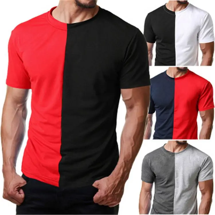 Wholesale contrast splice Blank Half Black White Fashion men patchwork streetwear T Shirts