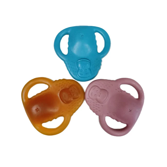 Private Label BPA Free Natural Rubber Baby Teether Pink Chew Toy Help Relieve Teething Pain In Monkey Animal Pattern
