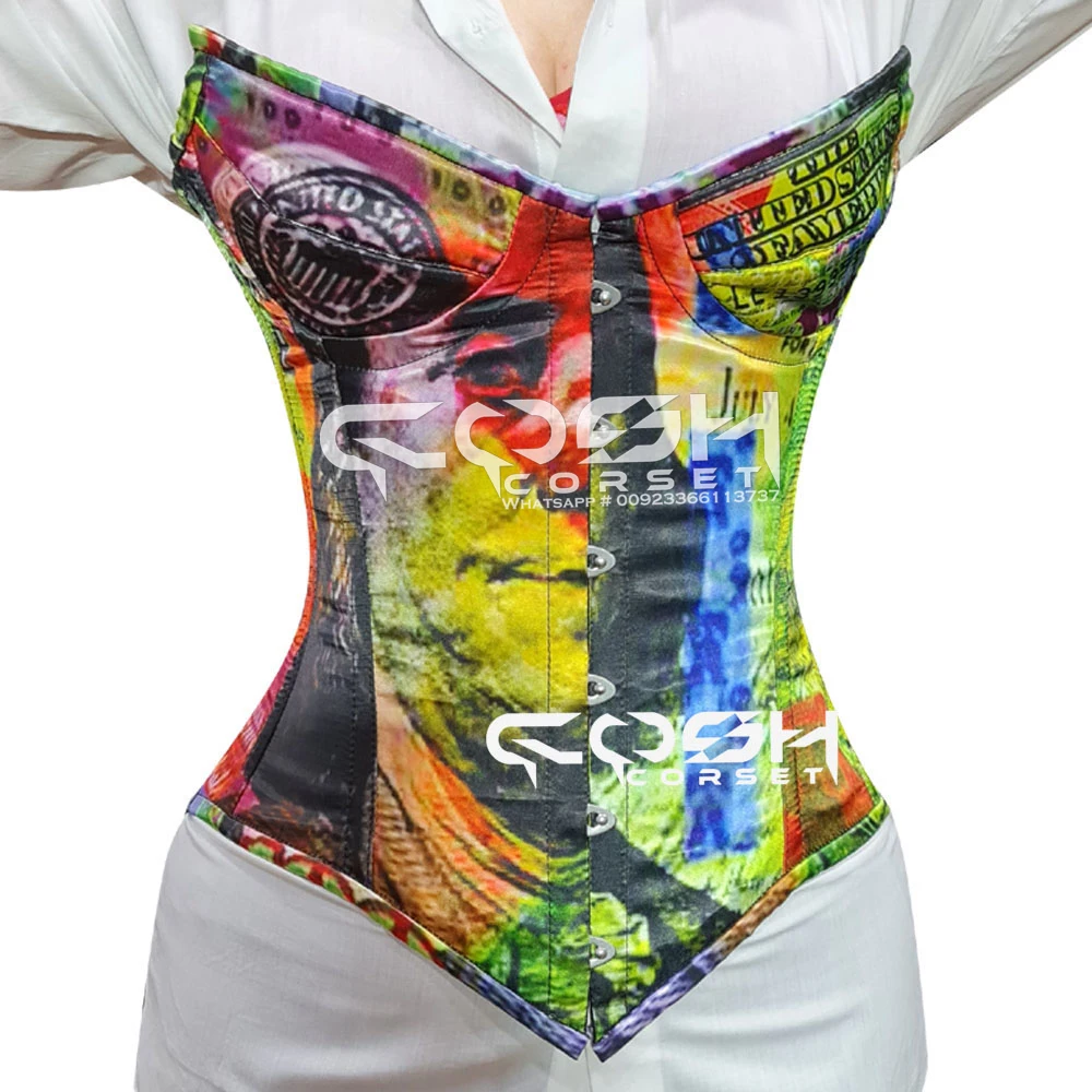 Wholesale New Arrival Best Selling Body Adjustable Shaper Digital Printed Sublimated Party Wear Satin Corset With pointy Cup