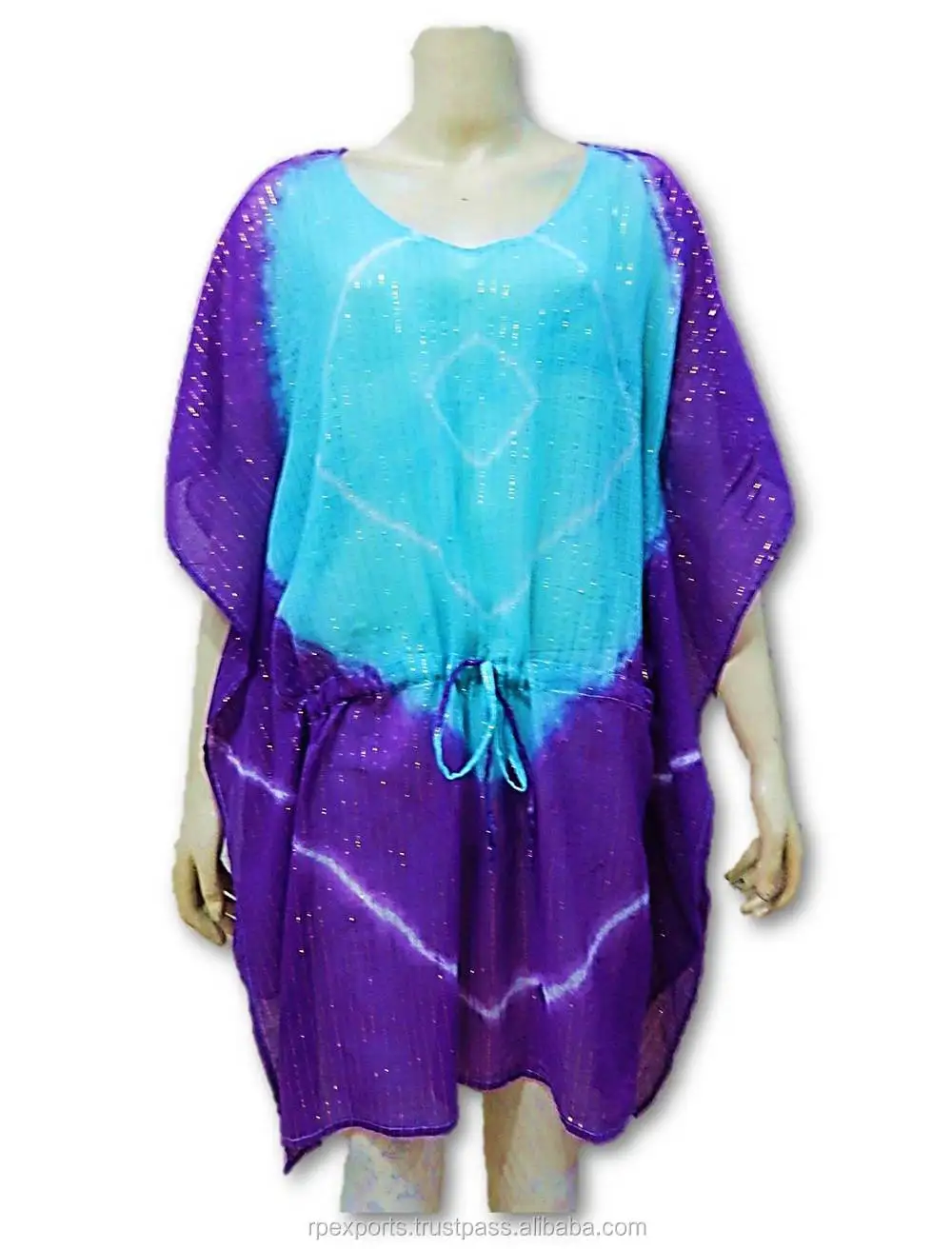 Woven Beach Swimsuit Cover up V-neck Dress Caftan Caftan Latest 2024 Tie Dye Cotton Dress for Women Swimwear Beachwear