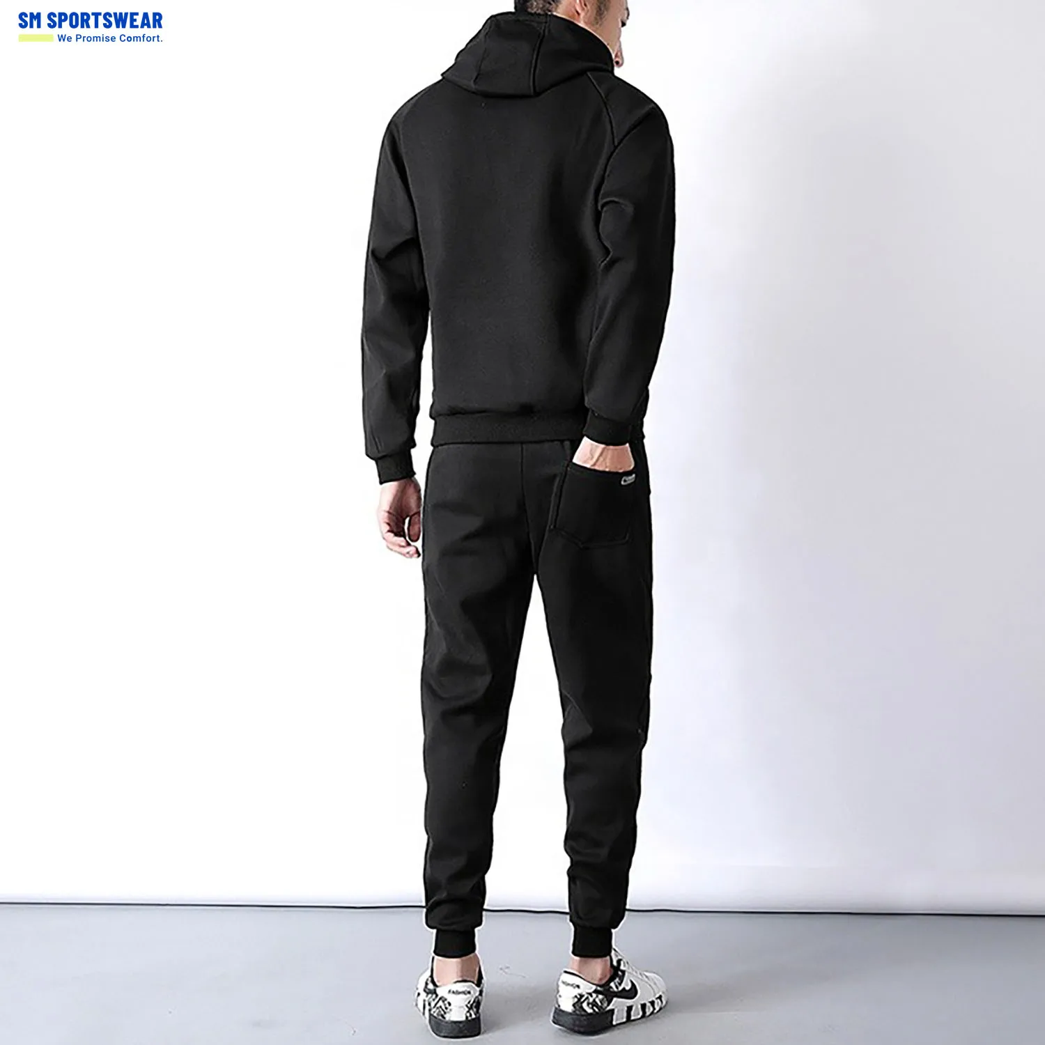  Дизайнерский свой собственный спортивный костюм 2021 индивидуальная одежда комплекты из двух предметов мужской черный