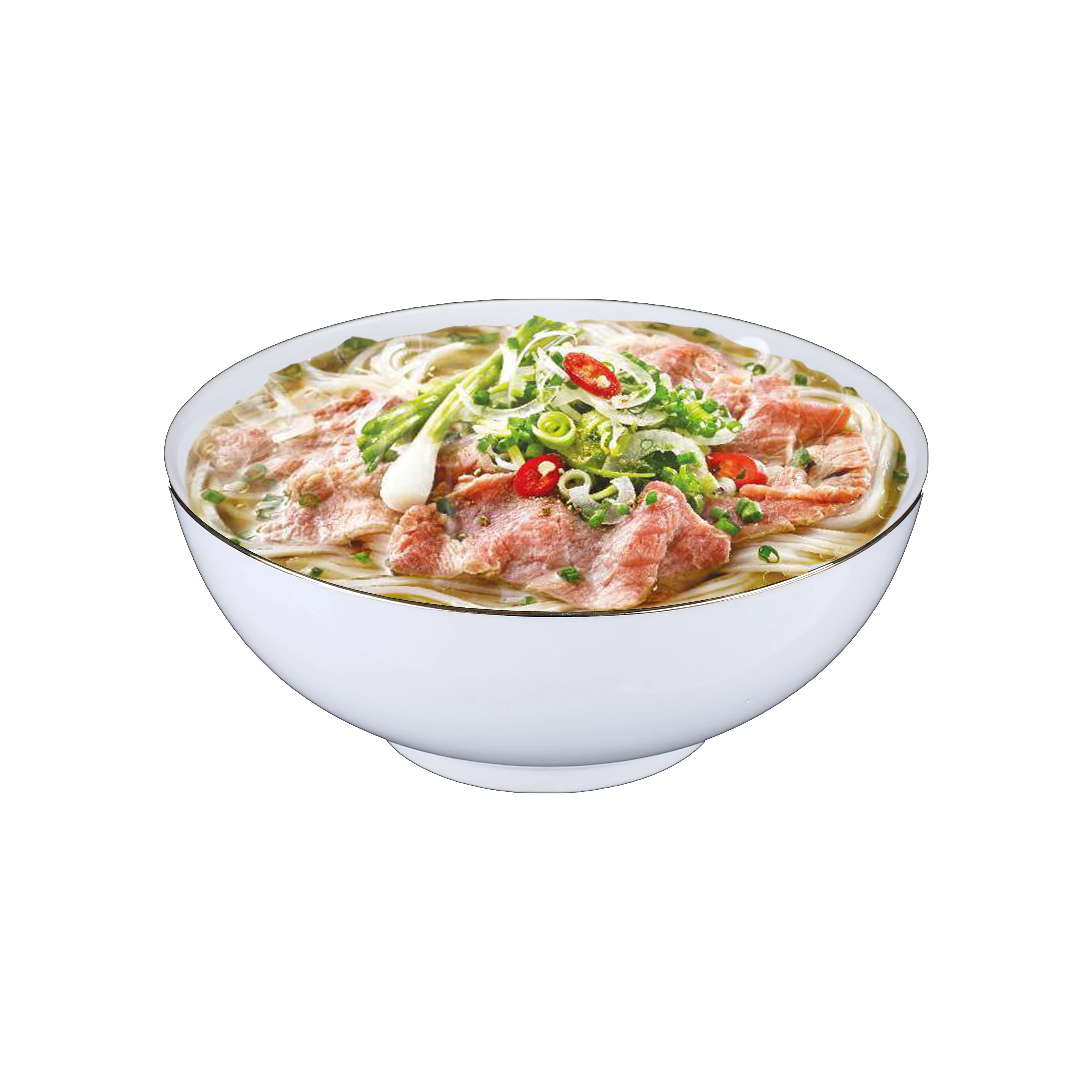 OEM Large white porcelain soup bowl with glittering golden border and heat resistant wholesale for house and restaurant