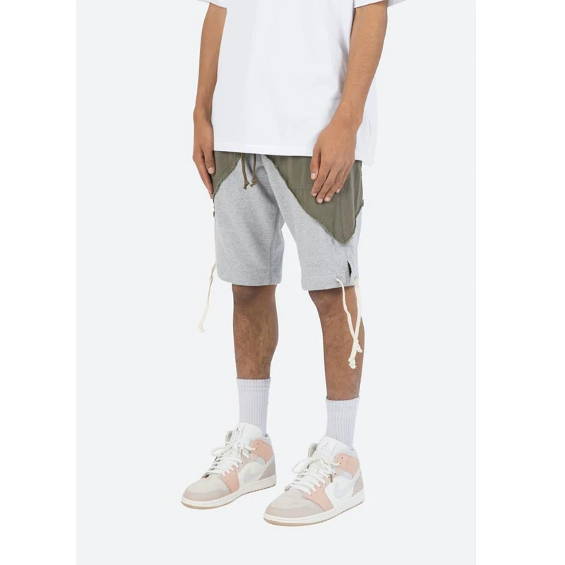 New arrival color block oversize  shorts casual cotton contrast camo twill waistband drawstring patchwork sweat shorts men