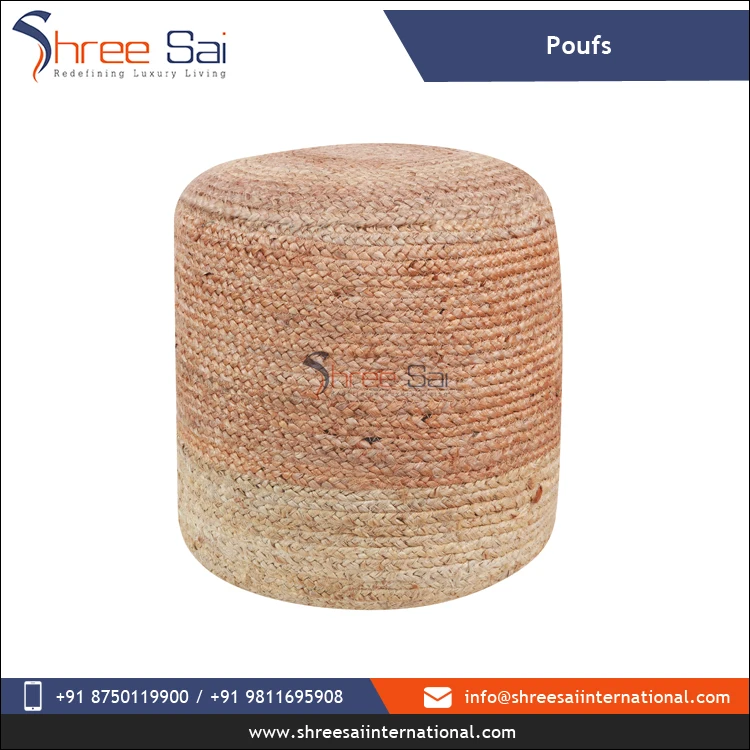 2023 Top Most Selling Polystyrene Balls Filling 40x40x40 cm Hand Braided Pure Jute Poufs