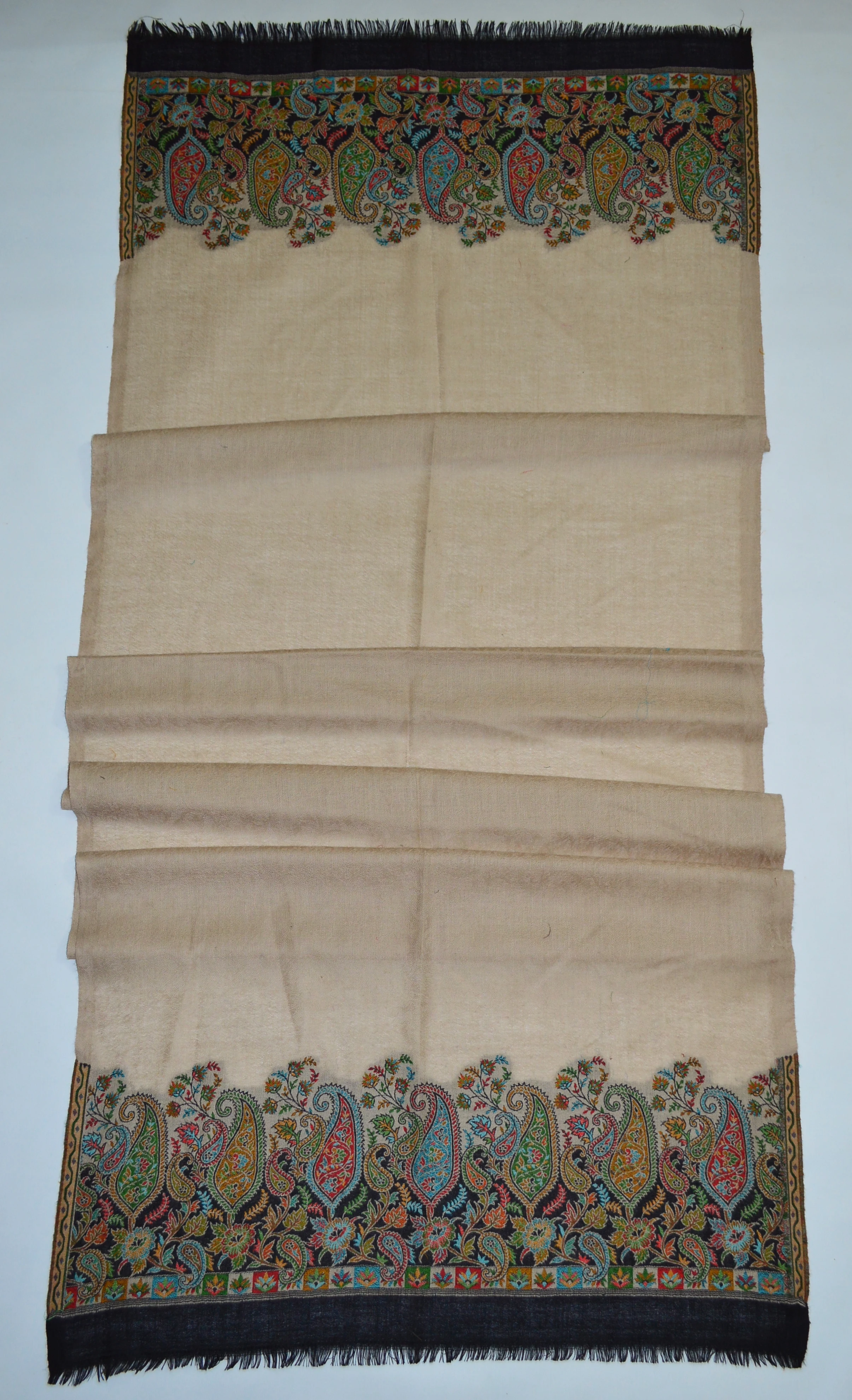 Double Sided Pashmina Alpaca Pashmina Wool Silk Kani Shawl Cashmere Men AZO FREE DYES with Woven Pattern Multi Color 70x200cms