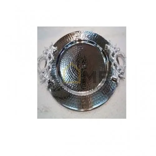 New Classic Tableware Tea And Coffee Serving Bowl Original Deer Horn Handle With Metal Round Hammered Tray In Lowest Price