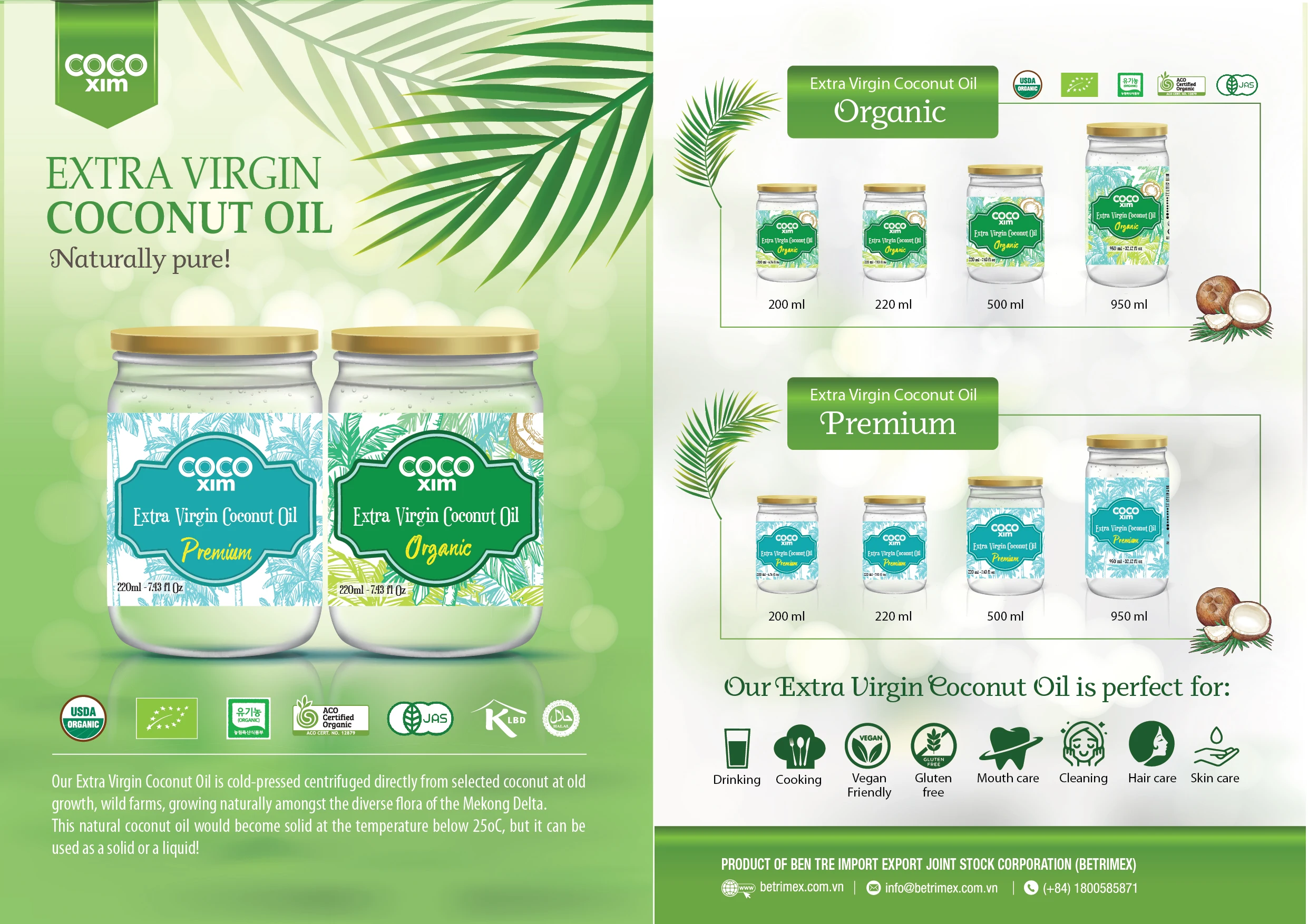 Кокосовое масло aceite de coco от Betrimex-Вьетнам, косметическое масло для красоты