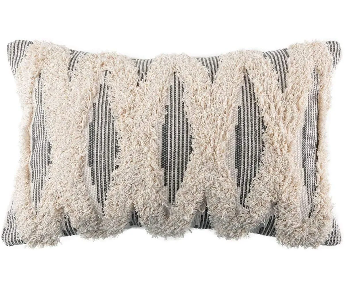IN STOCK Lumbar Throw Pillow Cover Ticking Striped Cream & Black Pillow Cases Accent Cushion Cover Tufted Neutral Geometric