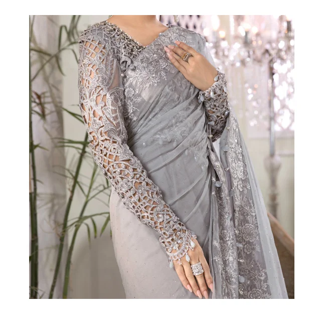 High Quality Embroidered Organza Sari Available For Women Party Wear In Bulk On Best Wholesale Price