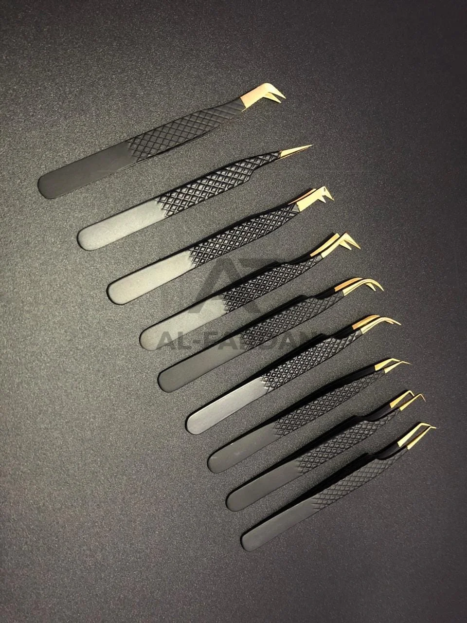 Russian Volume Eyelash Extension Tweezers Solid Stainless Steel Matte Black Gold Tip Set Lash Tweezer 90 Degree Boot Tweezers