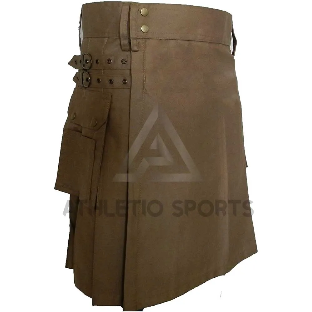 
Scottish Active Men Utility Kilts, Sports Fashion Cotton kilt Khaki, wholesale High Quality Scottish Kilts 