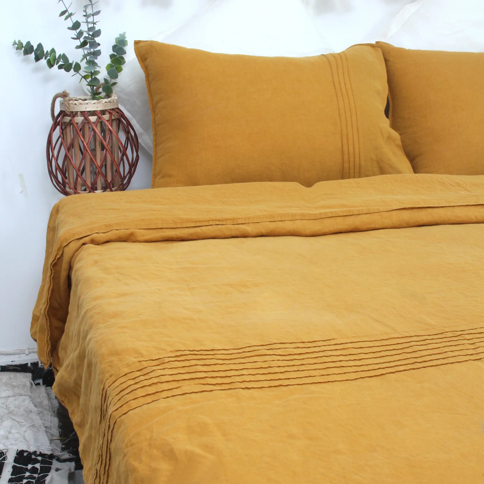 High Quality French flax linen DuvetCover Set Hot Sale 100% Linen Fitted sheet set linen sheets beddings Cal king Size