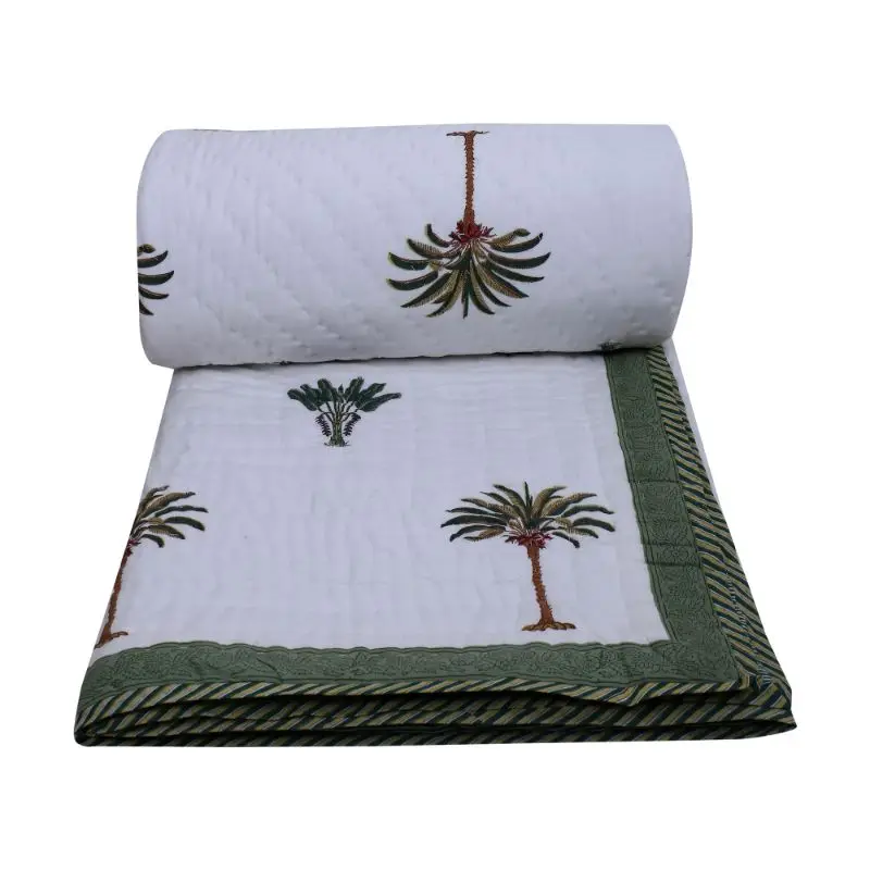 Зеленое пальмовое одеяло kantha оптовая продажа King queen из 100% хлопка ручной работы