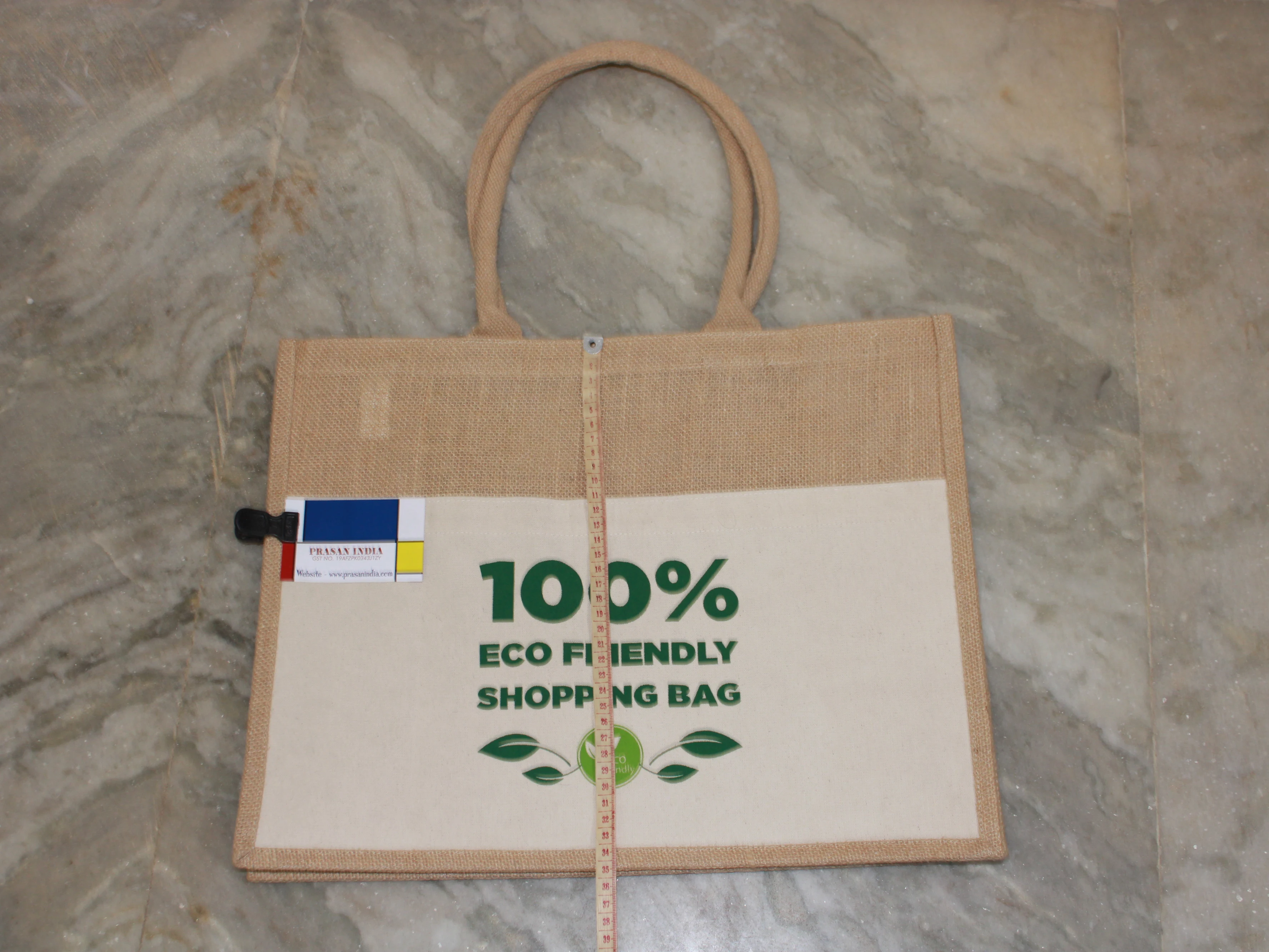 jute bag with front canvas pocket