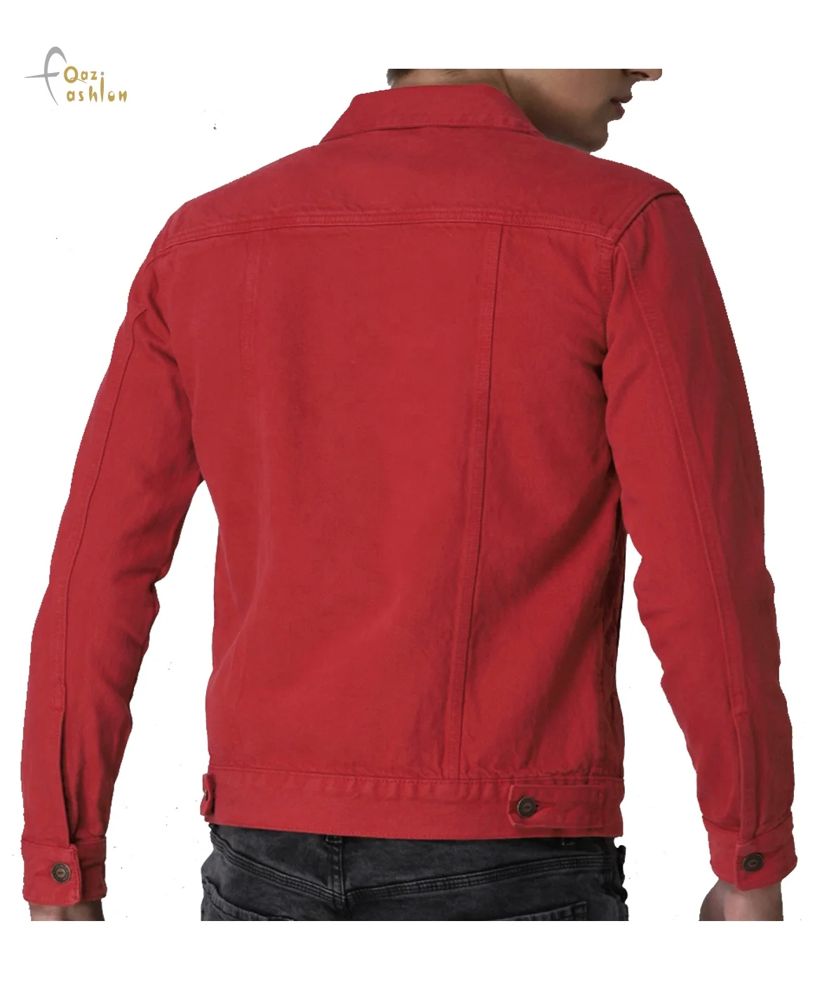 Red Color Men Jeans Jackets OEM Fashion Men Denim Long Sleeves With Front Pocket Jeans Jackets