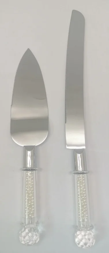 Yangjiang Factory, Cake server set of 2  with crystal handle filled pearls inside , very elegant for parties