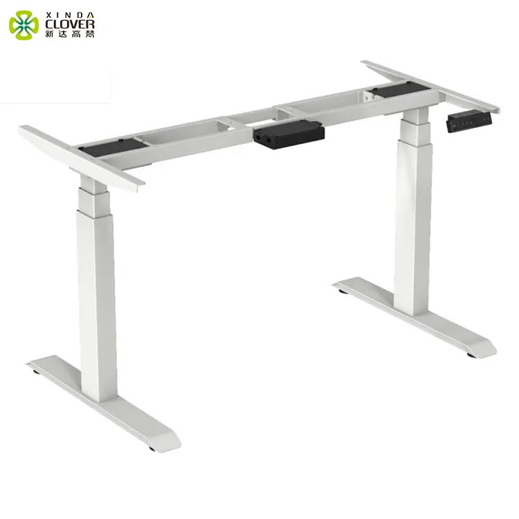 Ergonomic wooden desktop dual motor electric height adjustable sit standing desk white