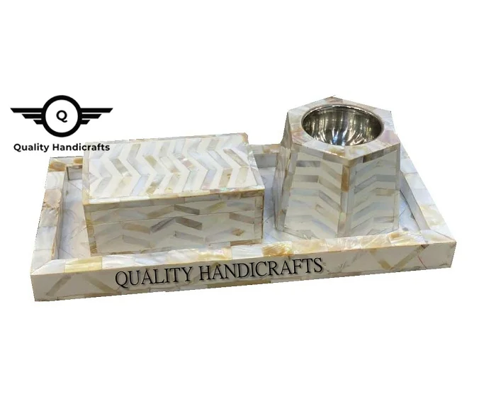 Best Quality Handicrafts Mother of Pearl Inlay Tray Box Incense Burner set Arabic Mop Mubkhar Ramadan Gift Dukhoon  Manufacturer